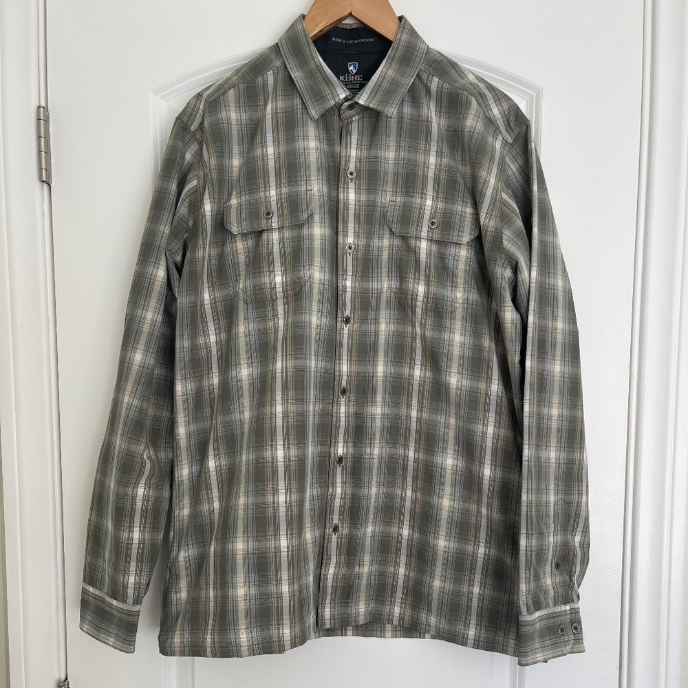 Kühl Response Lite Long Sleeve Button Up Plaid Green Lightweight Shirt Large